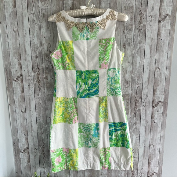 Lilly Pulitzer Green and White Patchwork Shift Dress 0 - Picture 2 of 7